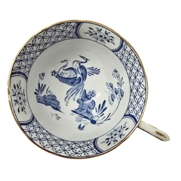 Antique Tea Cup & Saucer Blue White Birds Tuscan Fine English Bone China - Picture 3 of 8